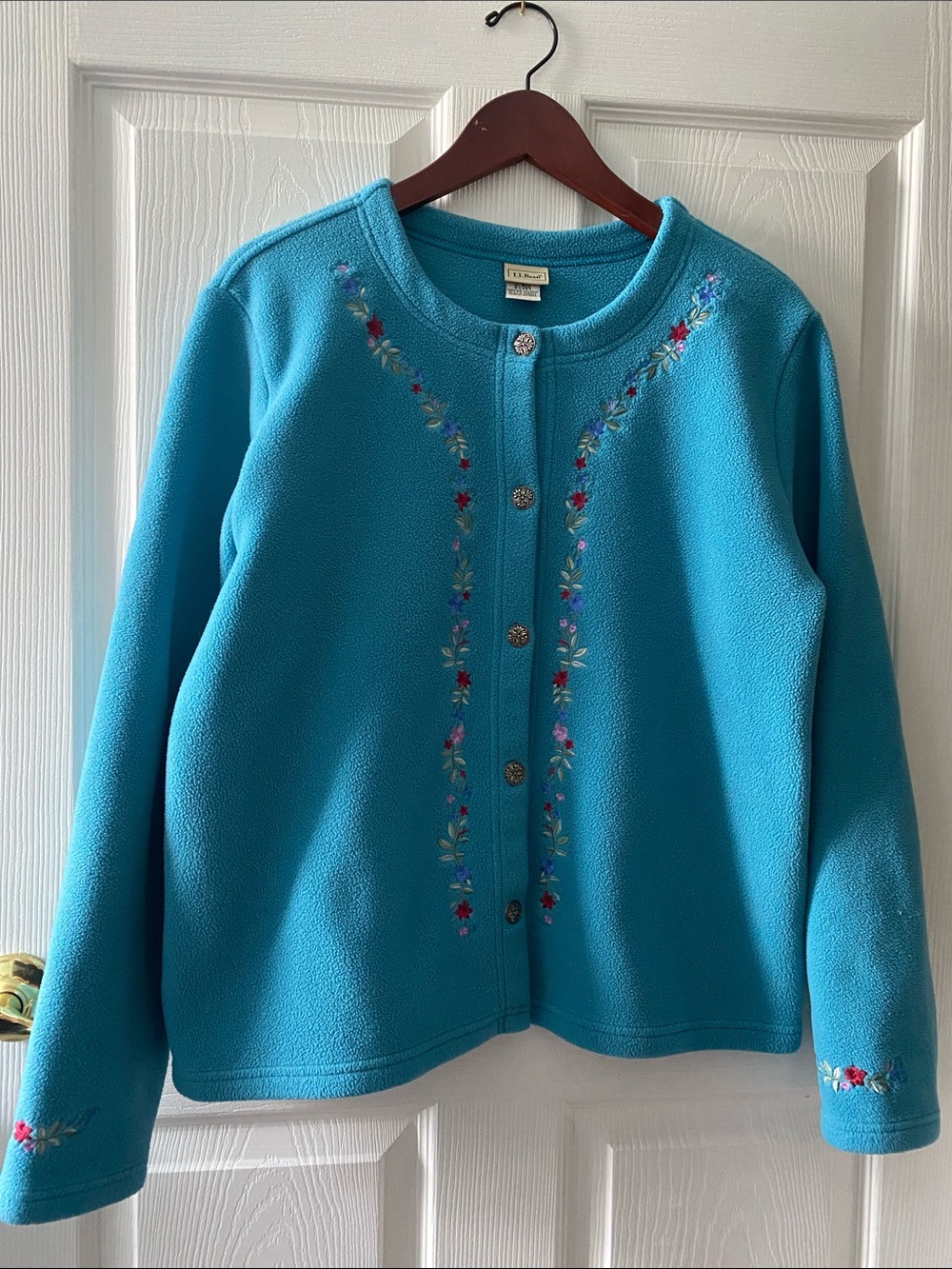 VintageL.L. Bean Women's Turquoise Polartec Embroidered Fleece Sweater Jacket XL